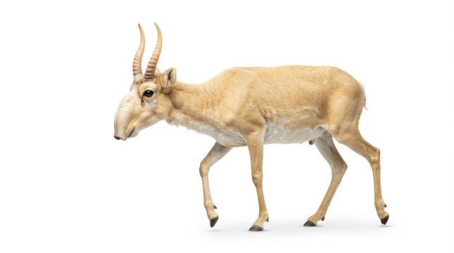 Addax Antelope Standing Isolated on White Background