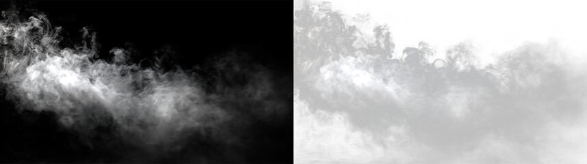 Fototapeta premium Gray smoke billows across a transparent background with a soft texture and flow in an abstract formation during no specific time, PNG with a light overlay