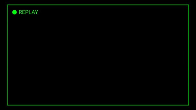  Replay text button animation for camcorder recordings, and video camera animated rewind or repeat icon, VHS Replay Overlay, with a transparent background.
