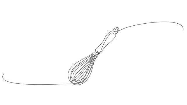 animated continuous line drawing of a kitchen whisk. minimalist cooking, baking, menu design, or culinary concept. line art animation