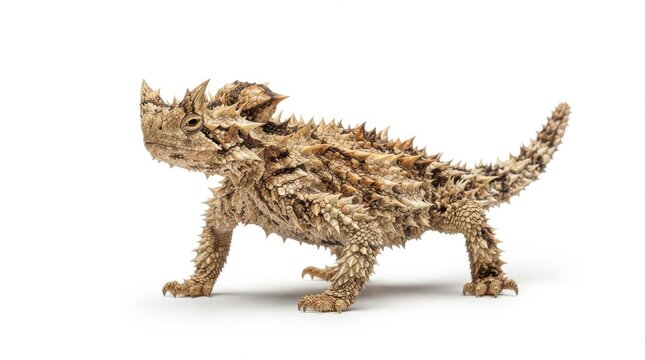Thorny Devil Lizard Side View Isolated on White Background