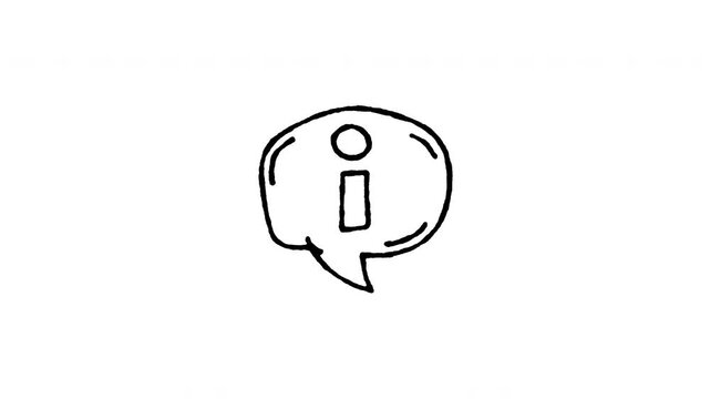 4K animated information bubble doodle icon with boiling line movement. Frame by frame line art on black and green screen chroma key background for info speech bubble, help desk, inquiry sign.