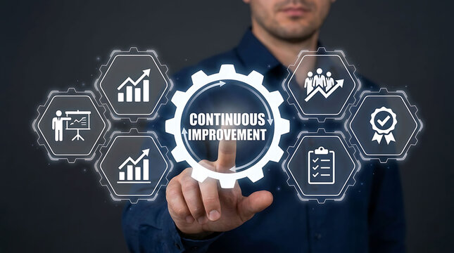 Businessman touching continuous improvement icon business growth process concept