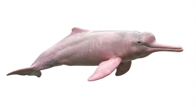 Pink River Dolphin Swimming Isolated on White Background