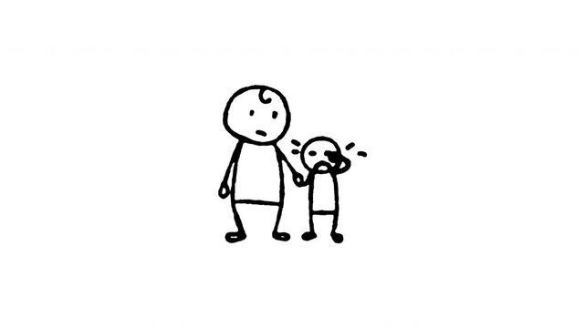 4K animated lost child help point doodle icon. Frame by frame line art on black and green screen chroma key background for missing kid assistance, family help desk, airport safety meeting point.