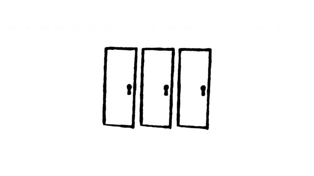 Animated 4K luggage locker storage doodle icon. White hand drawn line art on black and green screen backgrounds for baggage locker, safety deposit cabinet, station storage box video edits.