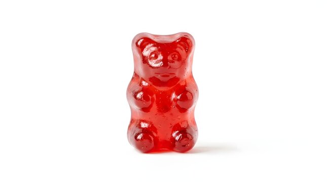 Red gummy bear candy isolated on white background