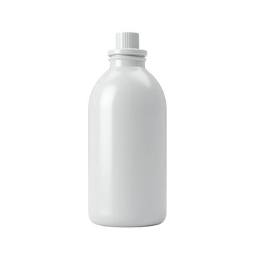 Plain white plastic bottle with screw cap isolated on white background for packaging, product display, or pharmacy use