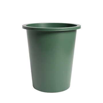 Large empty green flower pot made of durable plastic with wide opening for gardening or outdoor decoration, isolated on a white background