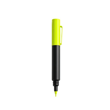Close-up of a yellow and black highlighter pen with cap attached, isolated on white background