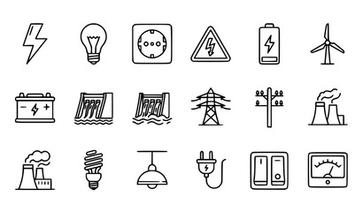 Fototapeta premium Professional Linear Electricity Infrastructure and Green Energy Icon Collection