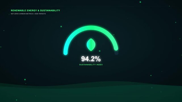 Sustainability Index Dashboard with Fifty-Six Percent Metric on Dark Renewable Energy Background