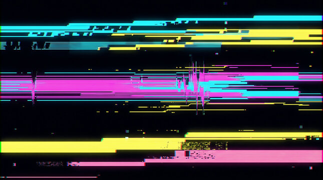 Abstract digital glitch effect with colorful horizontal lines