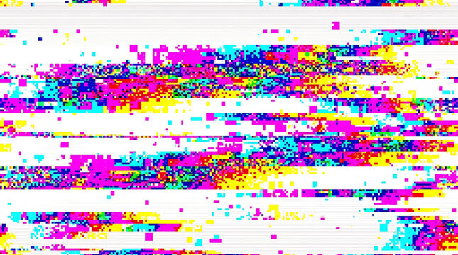 Abstract digital glitch art with colorful pixelated horizontal lines