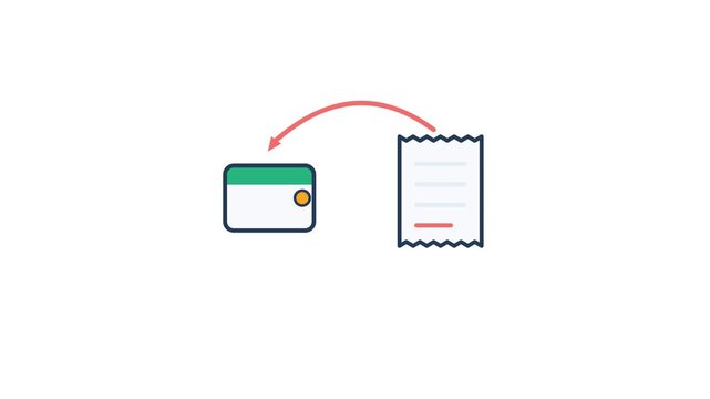 A payment arrow reverses from a store receipt back into a customer wallet.