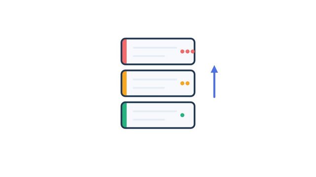 Three task cards reorder from low to high priority with smooth vertical motion.