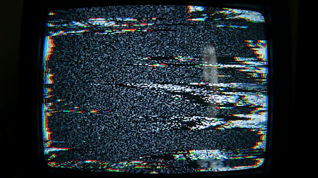 Analog television screen with static noise and signal interference