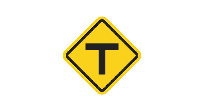 Yellow diamond road sign indicating a T-intersection junction ahead