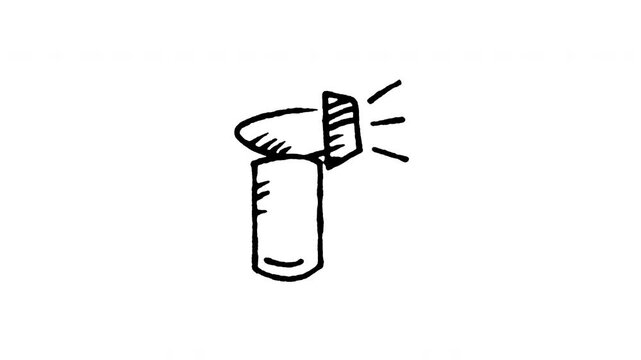 4K hand drawn air horn fan support pop-up icon featuring boiling line animation. Frame by frame line art on black and green screen backgrounds for sports fans, stadium cheering, football match.