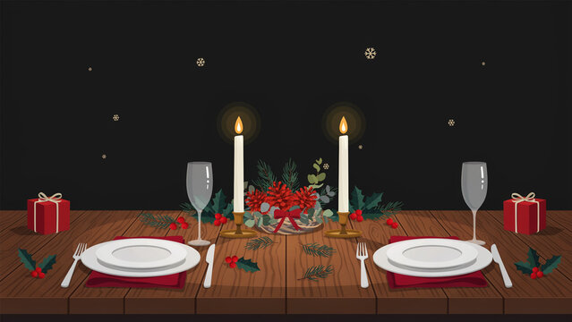 Festive Red and White Rustic Business Q4 Table Setting Vector Poster
