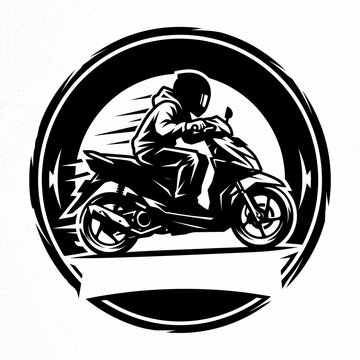 Vintage Scooter Club Badge Logo in Retro Monochrome Style