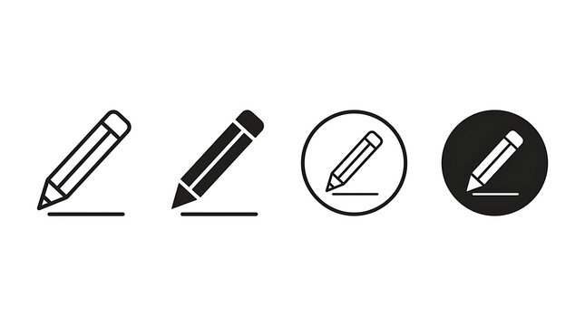 Set of four pencil edit and writing icons in black and white