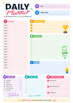 Daily planner template with schedule and to-do list isolated on a transparent background