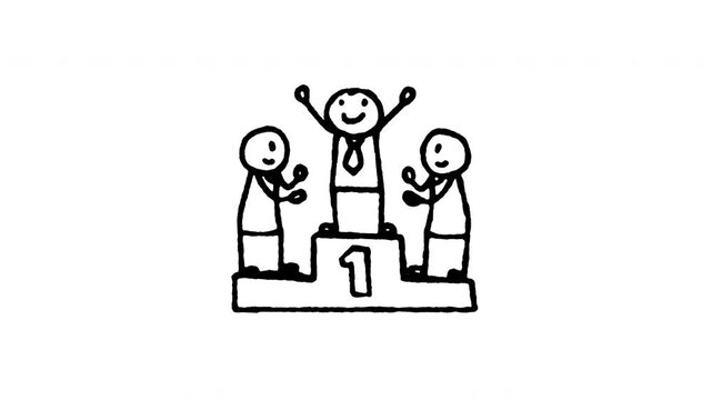 4K hand drawn the first placed podium pop-up icon featuring boiling line animation. Frame by frame line art on black and green screen backgrounds for winner stand, championship ranking.