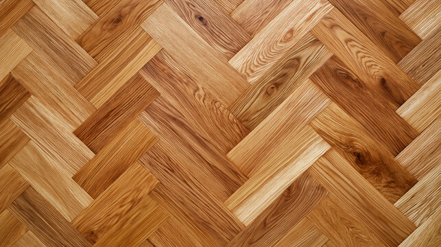 Natural light brown wood parquet flooring pattern creates warm classic interior background.