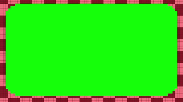 グリッド線が表示されたドット風の赤色市松模様のフレーム素材／A red pixel-style checkered frame with visible grid lines
