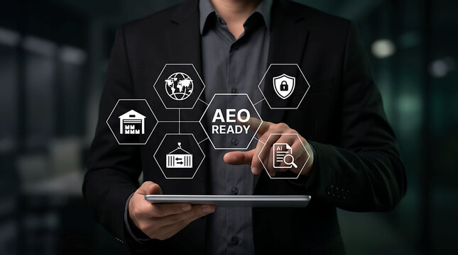 Hand activating aeo ready digital interface with icons