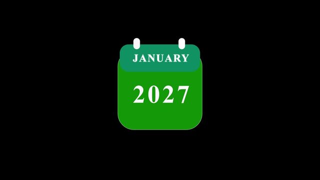 Green calendar icon showing january 2027 on dark background