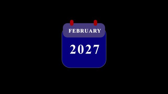 February 2027 calendar icon with red pins