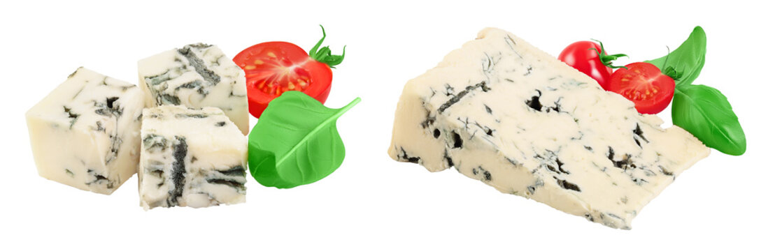 Blue cheese gorgonzola isolated on white background with full depth of field