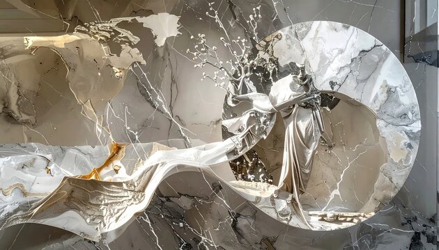 Luxurious Marble Sculpture of a Flowing Figure with Delicate Branches, Abstract Art.
