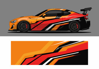 Fototapeta premium Orange and Red Sports Car with Racing Decal Design