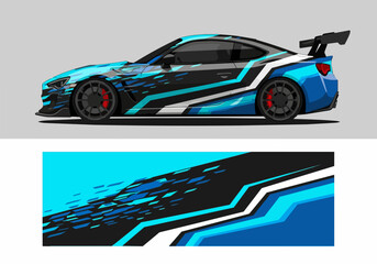 Naklejka premium Blue Camouflage Sports Car with Racing Decal Design