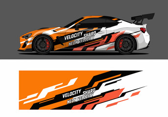 Naklejka premium Futuristic sports car with neon velocity racing decal design