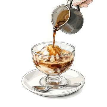Affogato espresso dessert pour over vanilla ice cream for cafe menu blogs website design