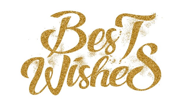 Best wishes script typography in sparkling gold glitter texture