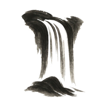 PNG Minimalist ink waterfall illustration.