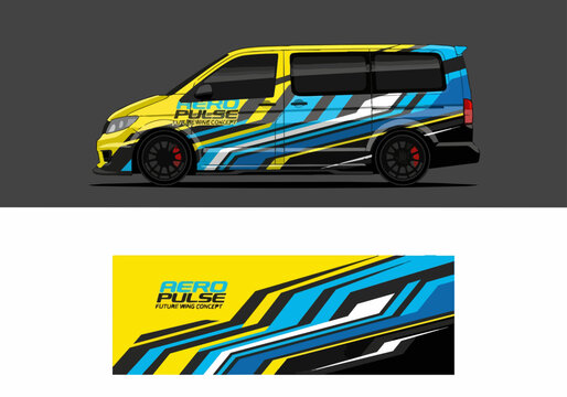Futuristic van with vibrant aerodynamic racing wrap design