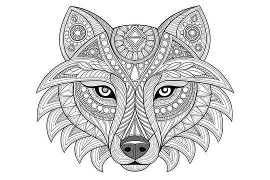 Intricate wolf head geometric tribal design