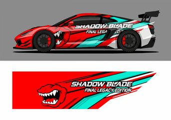 Naklejka premium Red sports car with aggressive dragon wrap design