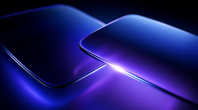 Abstract Futuristic Screen Glass Panels with Blue Neon Glowing Edges