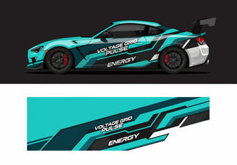 Fototapeta premium Futuristic sports car with voltage grid pulse energy wrap
