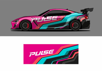 Fototapeta premium Pink and cyan sports car with pulse branding design