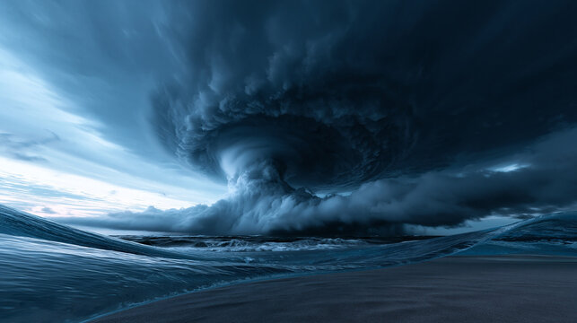 Dramatic Tornado Storm Formation Over Ocean Water