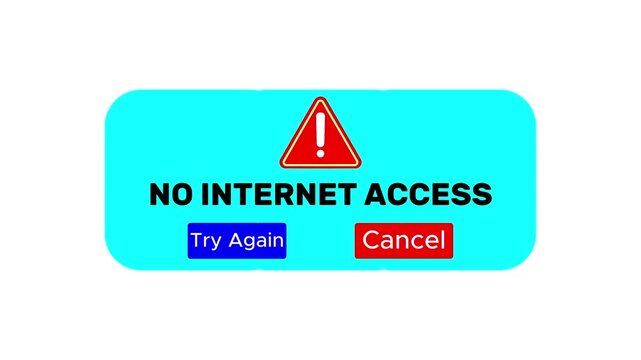 No internet access error message pop-up window with try again and cancel buttons on white background.