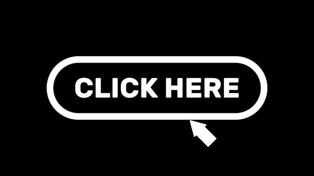 A click here button label with a cursor arrow icon in outlined style on white background for web ui interaction